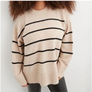 Aerie Unreal Sweater / Tan With Black Stripes